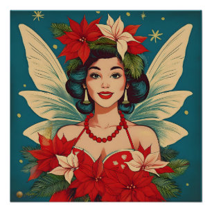 Pôster Rainha da Beleza Pin-Up de Natal Tropical dos Anos