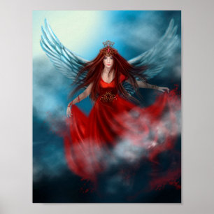 Pôster Rainha da mulher com as asas no vestido vermelho