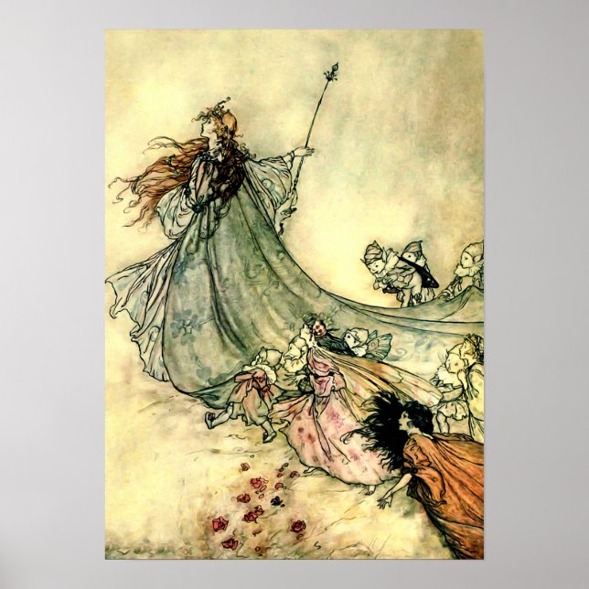 Poster "Rainha das Fadas" por Arthur Rackham (Frente)