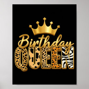 Poster Rainha de Aniversário Leopardo Coroa Dourada Feliz