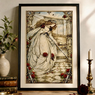 Poster Rainha de Espadas Tarot Art Nouveau Vintage