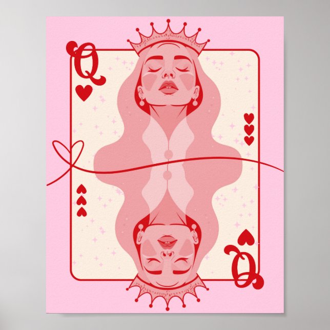 Poster Rainha dos Corações, Arte Vermelha e Rosa (Frente)