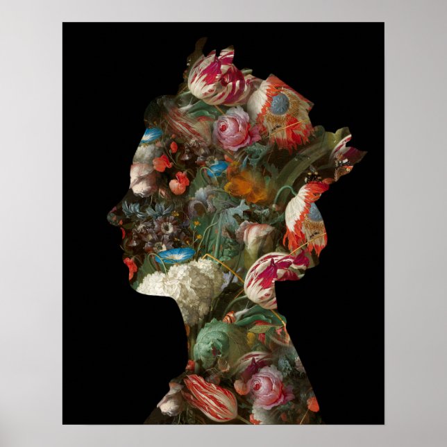 Poster Rainha Elizabeth II Silhouette Flores Pequenas (Frente)