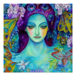 Pôster Rainha Fada Encantada com Borboletas