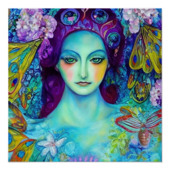 Pôster Rainha Fada Encantada com Borboletas (Frente)