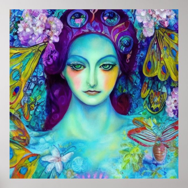 Poster Rainha Fada Encantada com Borboletas (Frente)