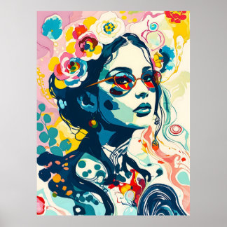Poster Rainha Floral Negrito - Retrato Elegante Vibrante
