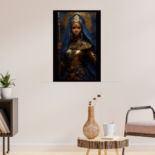 Poster Rainha Guerreira: Pintura a Óleo de Mulher Arte Af