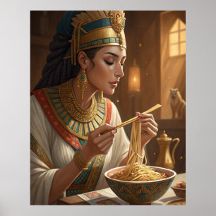 Poster Rainha Hatshepsut Comendo Macarrão Engraçado Egito