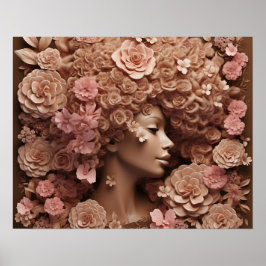 Poster Rainha Negra Melanina Mulheres 3D Flor Afro