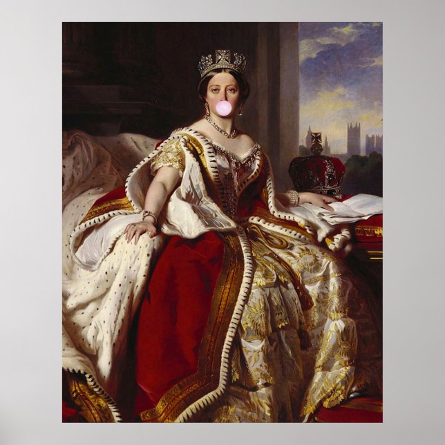 Poster Rainha Victoria soprando uma pastilha elástica ros (Frente)