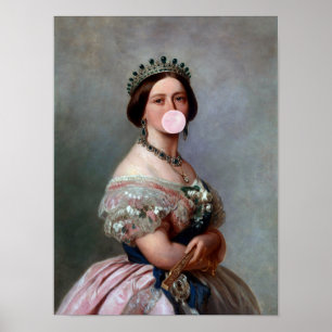 Poster Rainha Vitória rosa cetim soprando chiclete rosa