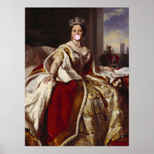 POSTER RAINHA VITÓRIA SOPRANDO UMA GOMA DE MASCAR ROSA