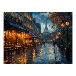 Pôster Rainy Cobblestone Street em Paris