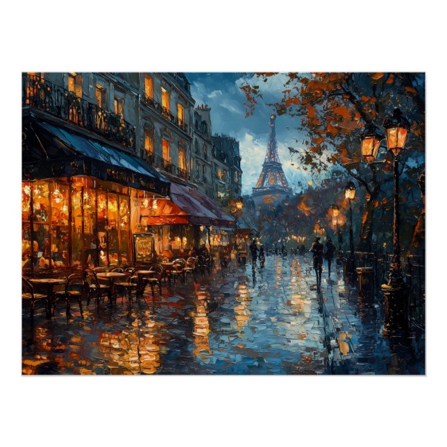 Pôster Rainy Cobblestone Street em Paris (Frente)