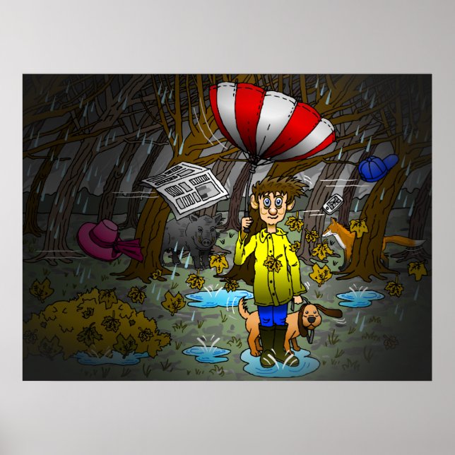 Poster Rainy e Windy no outono (Frente)