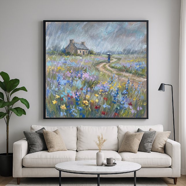 Poster Rainy Garden Stroll - Pastel Painting Style Art (Criador carregado)