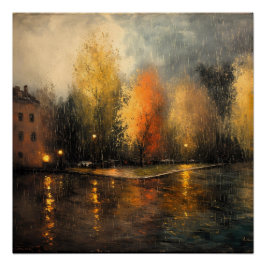 Pôster Rainy town abstrato Ai art