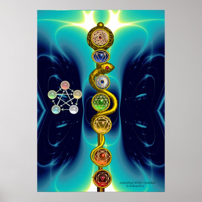 PÔSTER RAIO DE ASCLEPIUS 7 CHAKRAS,YOGA, ENERGIA ESPIRITU (Frente)