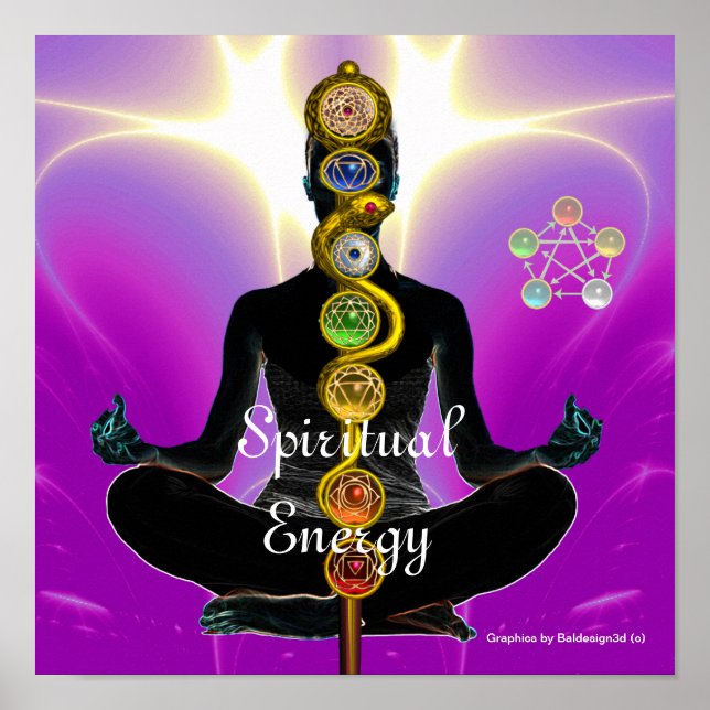 Poster RAIO DE ASCLEPIUS 7 CHAKRAS,YOGA LOTUS POSE Rosa (Frente)