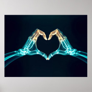 Poster Raio X de duas mãos em forma cardíaca - Anatômico 