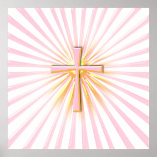 Poster Raios de Luz da Cruz Religiosa (A Branco)