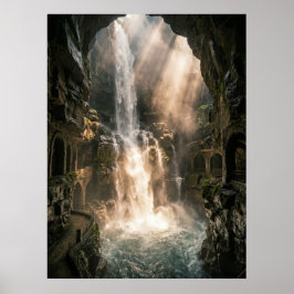 Poster Raios de Luz Solar na Cachoeira da Caverna Oculta
