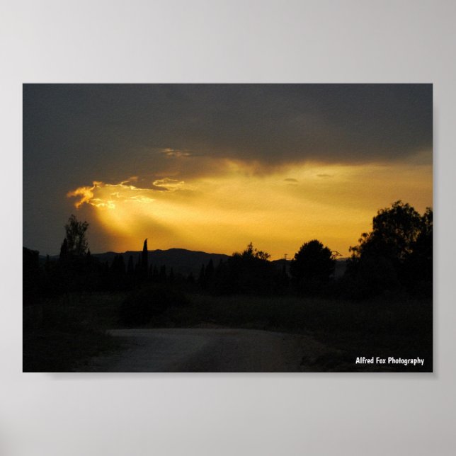 Poster Raios de Sol Celestiais na Paisagem do Céu (Frente)