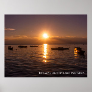 Poster Raios de Sol Poente Barcos Flutuantes Mar Crepúscu