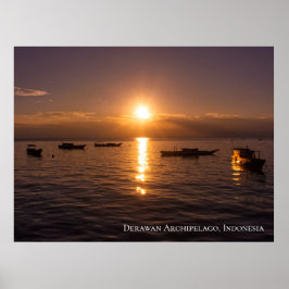 Poster Raios de Sol Poente Barcos Flutuantes Mar Crepúscu