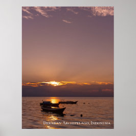 Poster Raios de Sol Poente Barcos Flutuantes Mar Crepúscu