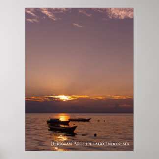 Poster Raios de Sol Poente Barcos Flutuantes Mar Crepúscu