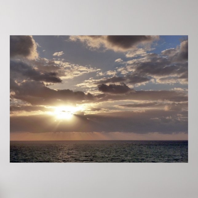 Poster Raios do nascer do sol sobre o Oceano II (Frente)