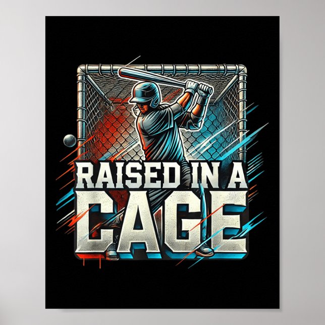 Poster Raised In A Cage Baseball Training, Batting Cage D (Frente)