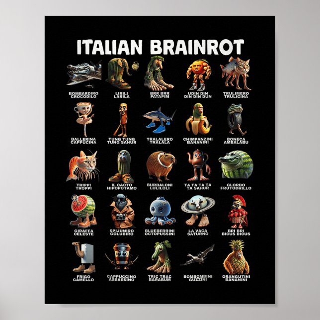 Poster Raiz Cérebro Italiana Brainrot Memes Funny Italian (Frente)