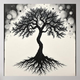 Poster Raízes da Serenidade: Árvore da Vida do Carvão Zen