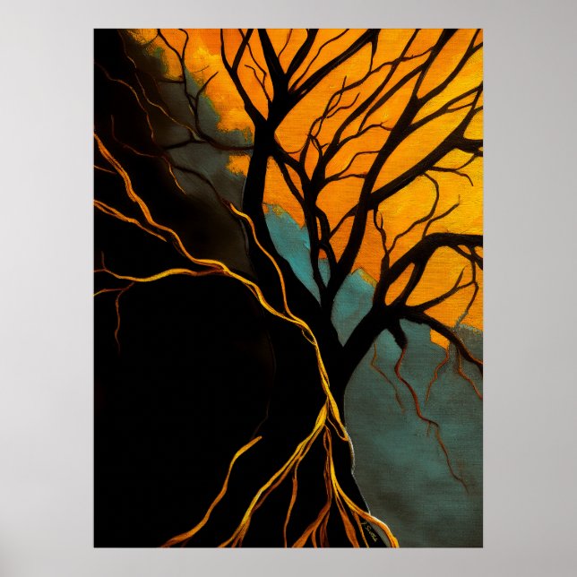Poster Raízes Douradas e Árvore do Crepúsculo (Frente)