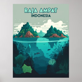 Poster Raja Ampat Indonésia Submarino Scuba Retro