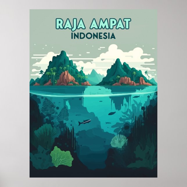 Poster Raja Ampat Indonésia Submarino Scuba Retro (Frente)