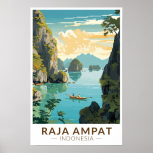Poster Raja Ampat Indonésia Viagem de Barco Arte Vintage