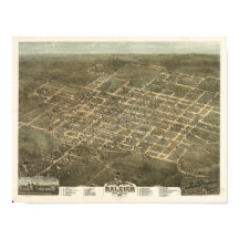 Raleigh N. Carolina 1872 Mapa Panorâmico Antiquado