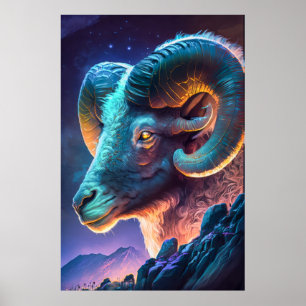 Poster Ram Animal Retrato Pintura da Vida Selvagem ao ar 