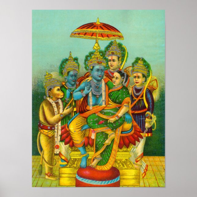 Poster Ram Panchayatan Embelado por Raja Ravi Varma (Frente)