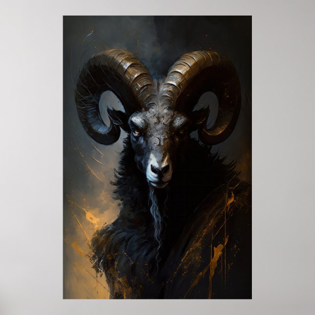 Poster Ram Retrait Animal Nature Wildlife Dark Painting (Frente)