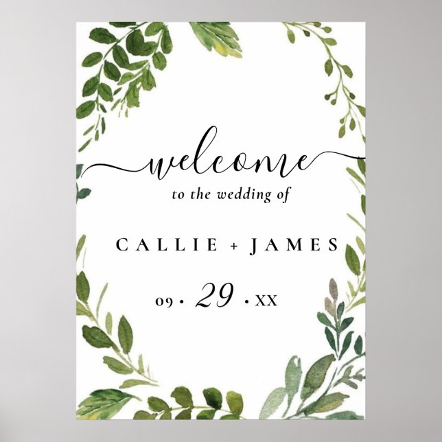 Poster Rama de oliva moderna salve la fecha (Frente)