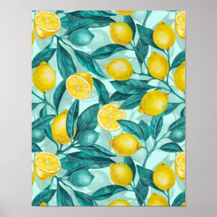 Poster Ramais de limão em azul e amarelo
