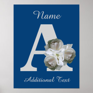 Poster Ramalhete de Rosas Brancas Monograma A Personaliza