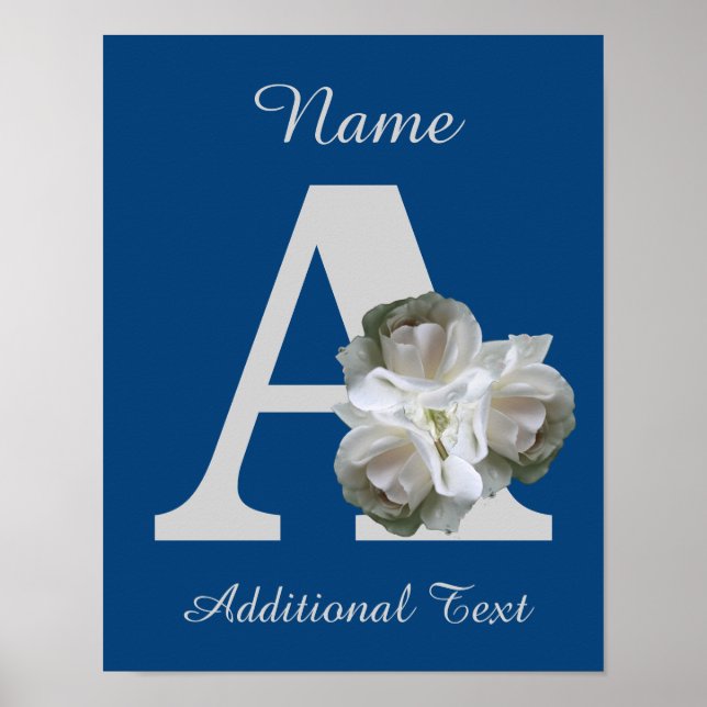 Poster Ramalhete de Rosas Brancas Monograma A Personaliza (Frente)