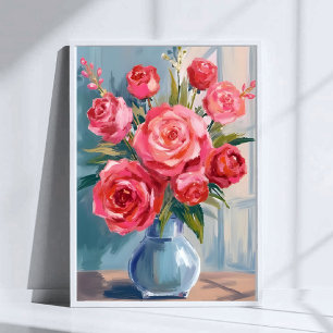 Poster Ramalhete de Rosas   Floral em Aquarela Vaso de Fl