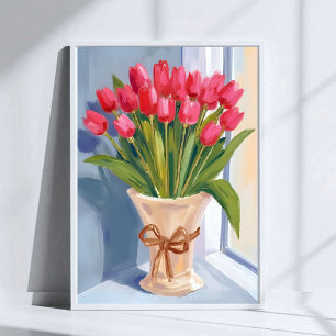 Poster Ramalhete de Tulipas Rosa Floral Aquarela